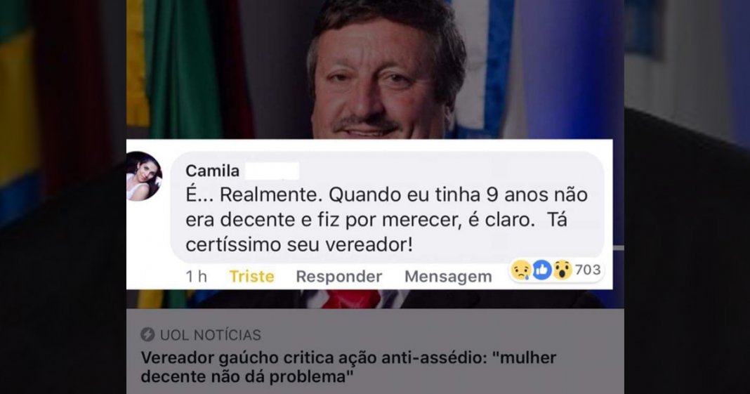 Vereador gaúcho critica ação anti-assédio: “mulher decente não dá problema”