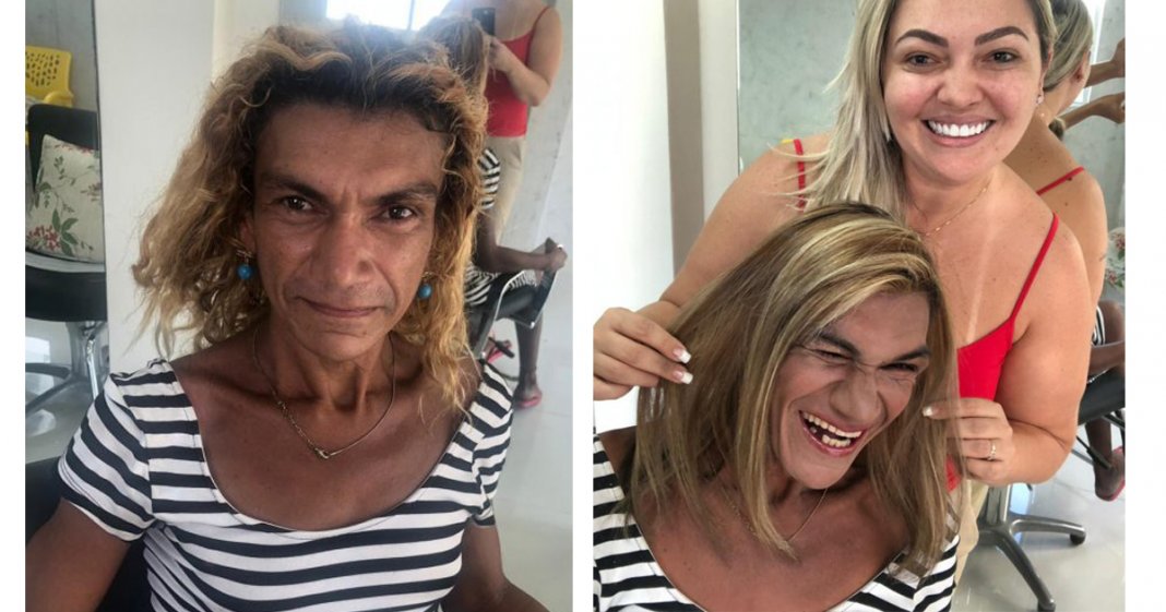 Após ‘dia de beleza’, dona de salão oferece emprego à moradora de rua trans