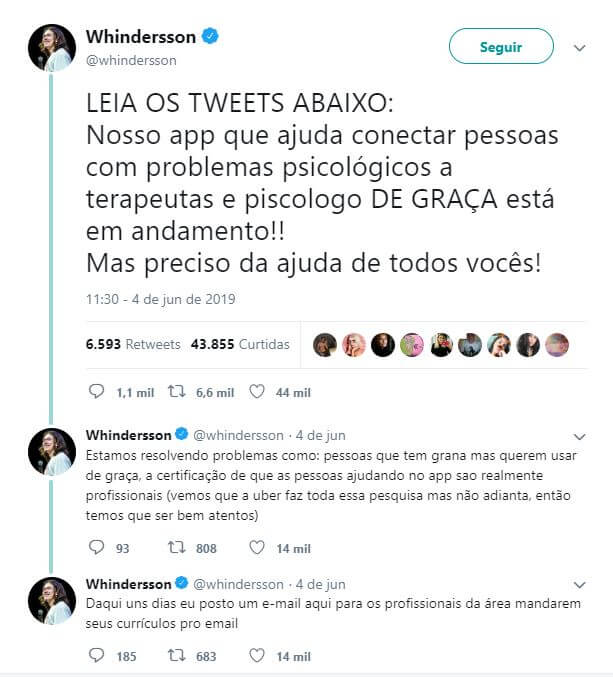 portalraizes.com - Whindersson Nunes lançará aplicativo gratuito para ajudar pessoas com depressão