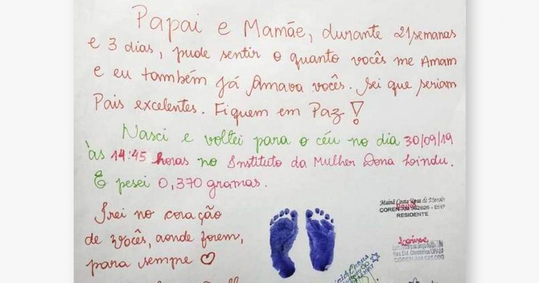 Enfermeiros escrevem carta para casal que perdeu bebê: “Sei que seriam pais excelentes”