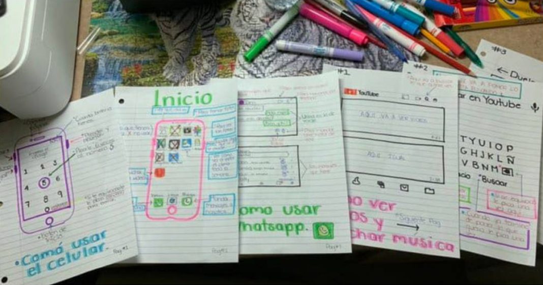 Jovem desenha guia com todos os passos para sua avó aprender a usar o celular