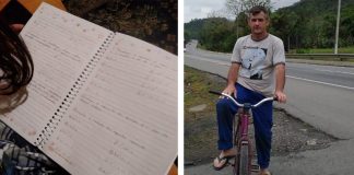 Pai percorre 28 km de bicicleta toda semana para buscar tarefas dos filhos: ‘Desistir não é opção’