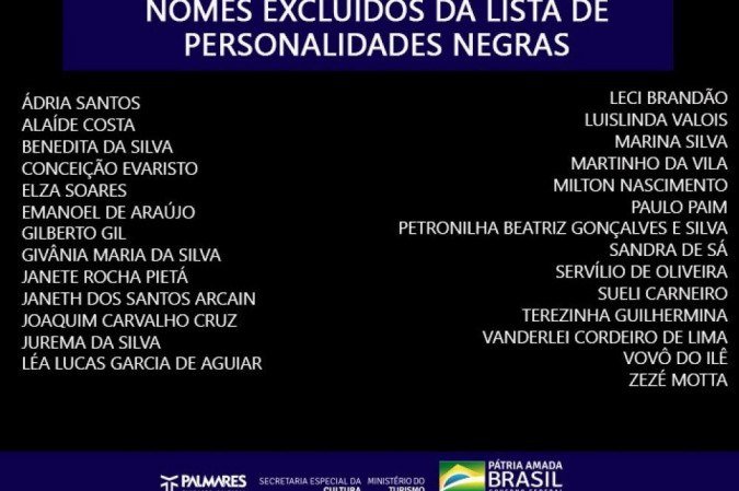 portalraizes.com - Os 27 excluídos da Lista de Personalidades Negras da Fundação Palmares