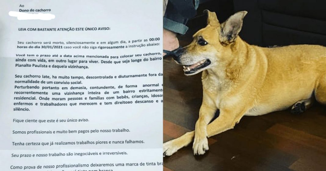 Família recebe carta anônima com ameaça de morte à cadela