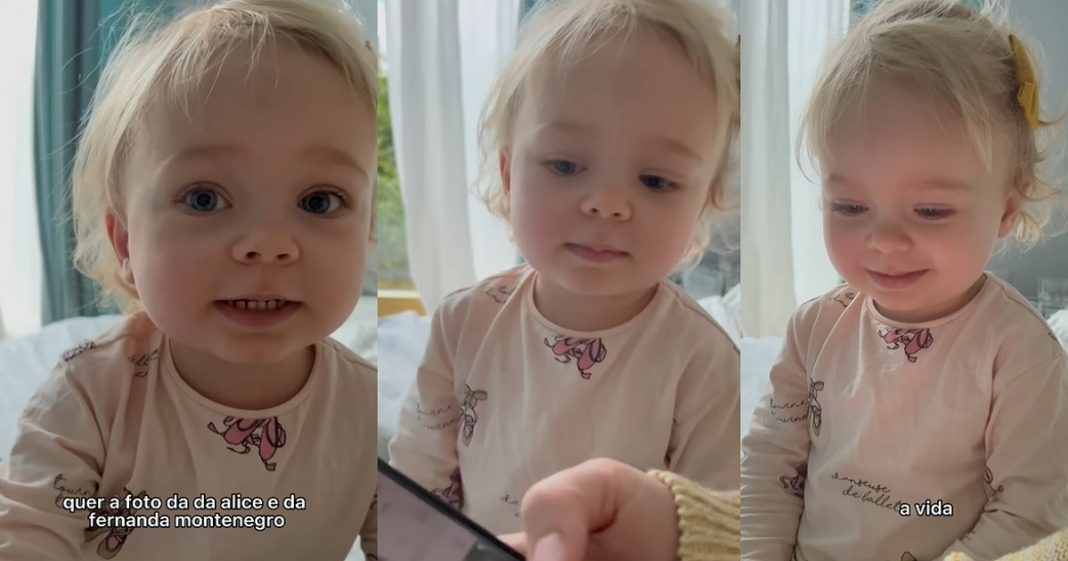 Que ternura! A bebê Alice reagindo ao vídeo dela com Fernanda Montenegro